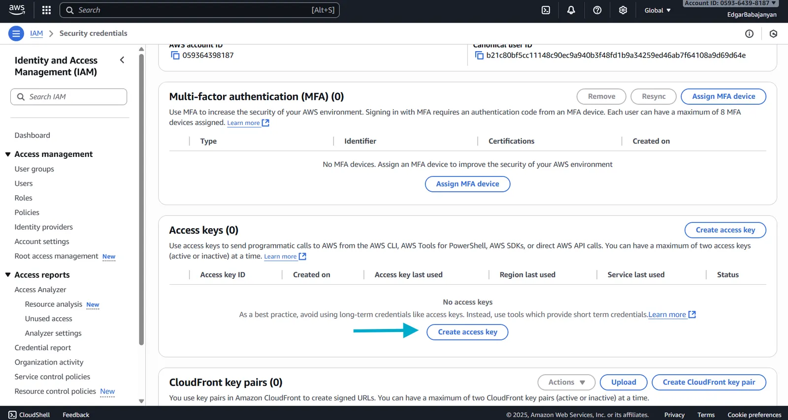 AWS IAM - Create Access Key