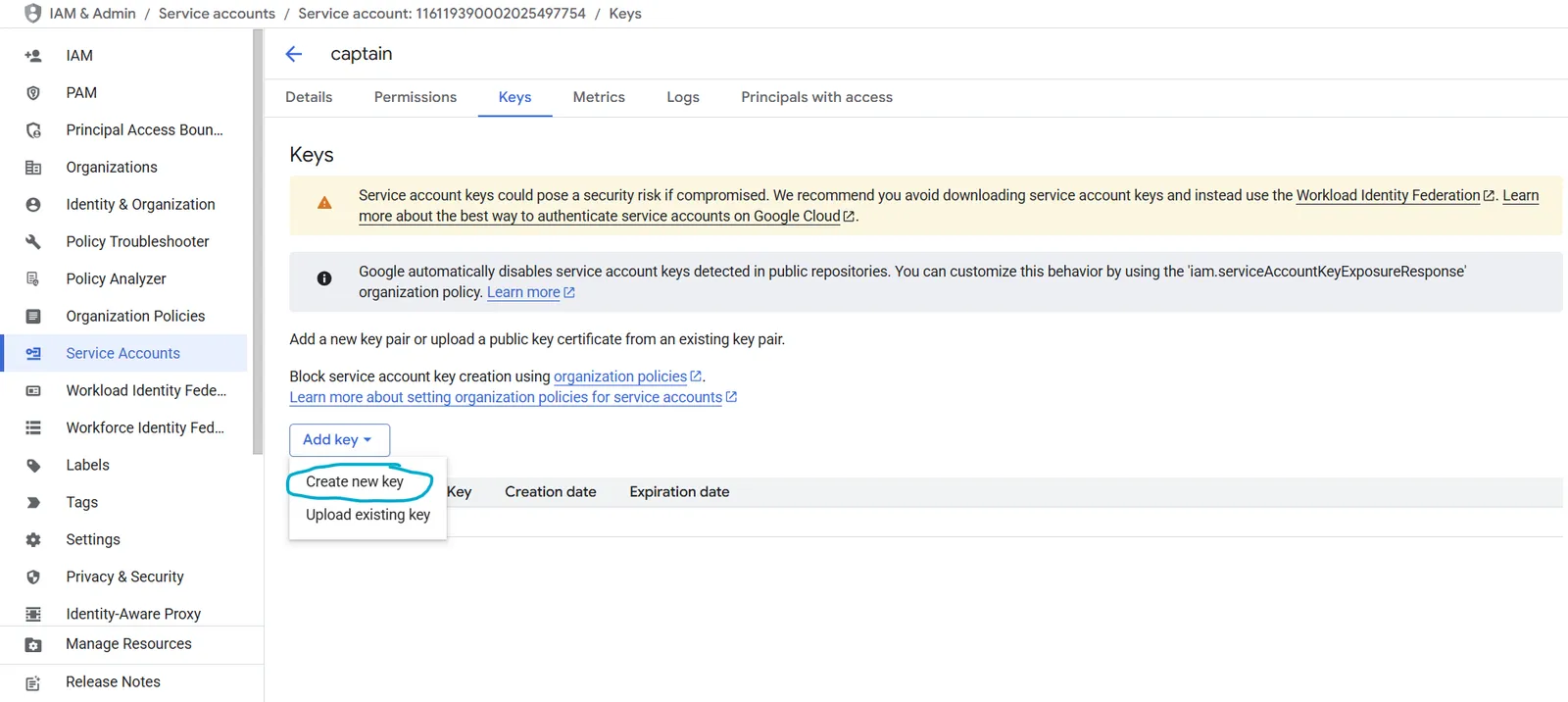 Google Cloud - Create JSON Key