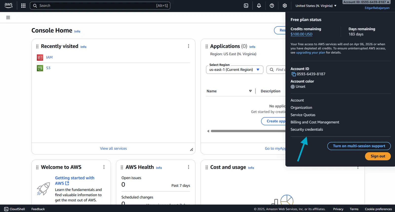 AWS Console - Security Credentials